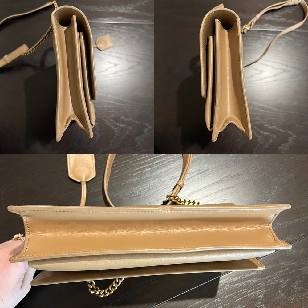 YSL Sunset Top Handle Medium Smooth Leather Shoulder Bag in Dark Beige - Picture 8 of 10